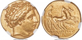 MACEDONIAN KINGDOM. Philip II (359-336 BC). AV stater (18mm, 8.53 gm, 10h). NGC XF 4/5 - 4/5. Late lifetime-early posthumous issue of Pella, ca. 340-3...