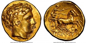 MACEDONIAN KINGDOM. Philip II (359-336 BC). AV stater (18mm, 8.57 gm, 9h). NGC Choice VF 5/5 - 3/5. Lifetime or early posthumous issue of Amphipolis I...