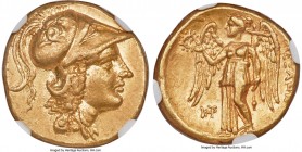 MACEDONIAN KINGDOM. Alexander III the Great (336-323 BC). AV stater (18mm, 8.56 gm, 5h). NGC Choice AU 5/5 - 5/5. Posthumous issue of uncertain mint i...