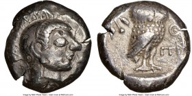 ATTICA. Athens. Ca. 510/500-480 BC. AR tetradrachm (22mm, 17.28 gm, 7h). NGC XF 4/5 - 5/5. Head of Athena right, wearing crested Attic helmet, the cre...