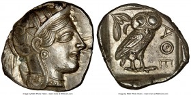 ATTICA. Athens. Ca. 440-404 BC. AR tetradrachm (28mm, 17.20 gm, 12h). NGC MS 5/5 - 5/5. Mid-mass coinage issue. Head of Athena right, wearing crested ...