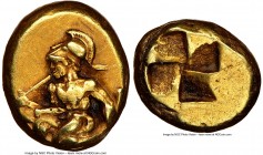MYSIA. Cyzicus. Ca. 550-450 BC. EL sixth-stater or hecte (11mm, 2.68 gm). NGC Choice VF 4/5 - 3/5, brushed. Nude hero kneeling left, wearing crested C...