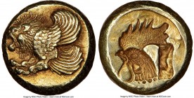 LESBOS. Mytilene. Ca. 521-478 BC. EL sixth-stater or hecte (10mm, 2.51 gm, 1h). NGC AU 4/5 - 4/5. Forepart of winged boar left / Incuse head of rooste...