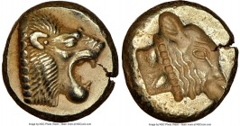 LESBOS. Mytilene. Ca. 521-478 BC. EL sixth-stater or hecte (11mm, 2.56 gm, 5h). NGC Choice AU 5/5 - 4/5. Head of roaring lion right with pelleted trun...