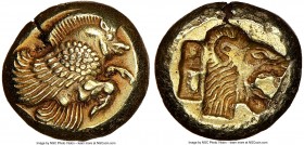 LESBOS. Mytilene. Ca. 521-478 BC. EL sixth-stater or hecte (10mm, 2.58 gm, 1h). NGC AU 5/5 - 5/5. Forepart of winged boar right / Incuse head of roari...