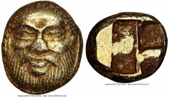 IONIA. Phocaea. Ca. 521-478 BC. EL sixth-stater or hecte (10mm, 2.53 gm). NGC AU 4/5 - 4/5. Facing head of Silenus in archaic style / Quadripartite in...