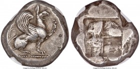 IONIA. Teos. Ca. 520-475 BC. AR stater (20mm, 11.93 gm). NGC Choice VF S 5/5 - 5/5, Fine Style. Griffin seated right on ground line, left foreleg rais...