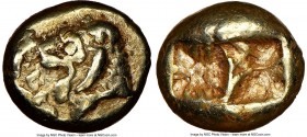 LYDIAN KINGDOM. Alyattes or Walwet (ca. 620-560 BC). EL sixth-stater or hecte (10mm, 2.34 gm). NGC Choice VF 5/5 - 4/5. Lydo-Milesian standard. Sardes...