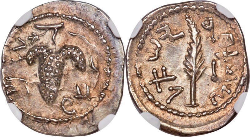 JUDAEA. Bar Kokhba Revolt (AD 132-135). AR zuz (19mm, 3.37 gm, 6h). NGC MS S 5/5...