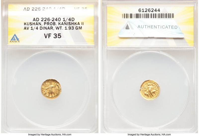 INDIA. Kushan Empire. Kanishka II (ca. AD 240-260). AV quarter-dinar (13mm, 1.93...