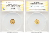INDIA. Kushan Empire. Kanishka II (ca. AD 240-260). AV quarter-dinar (13mm, 1.93 gm, 11h). ANACS VF 35. Mathura/Gandhara mint (?). Illegible Kushan le...