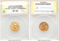 INDIA. Gupta Empire. Samudragupta (ca. AD 344-378). AV dinar (20mm, 7.65 gm, 11h). ANACS XF 40. Javelin type. Samudragupta, standing facing, nimbate h...