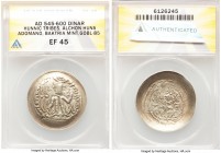 INDIA. Hunnic Tribes. Alchon Huns. Adomano (ca. AD 545-600. AV debased scyphate dinar (33mm, 11h). ANACS XF 45. Uncertain mint in Baktria. Kushano-Sas...