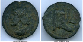 Anonymous. Ca. 225-217 BC. AE aes grave as (65mm, 259.84 gm, 12h). Choice VF. Reduced Libral standard. Laureate, bearded head Janus on raised disk; ho...