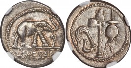 Julius Caesar, as Dictator (49-44 BC). AR denarius (19mm, 3.75 gm, 3h). NGC Choice AU 4/5 - 5/5. Military mint traveling with Caesar in northern Italy...