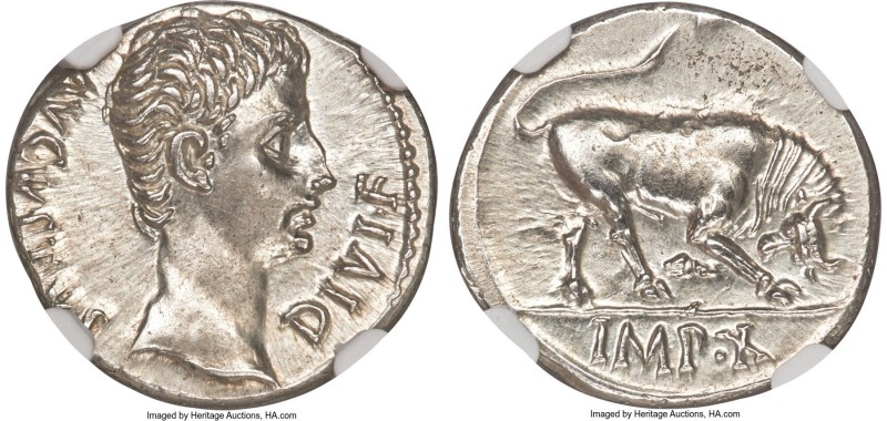 Augustus (27 BC-AD 14). AR denarius (19mm, 3.86 gm, 6h). NGC MS 5/5 - 4/5. Lugdu...