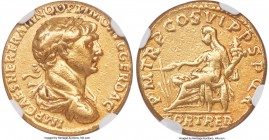 Trajan (AD 98-117). AV aureus (19mm, 6.96 gm, 7h). NGC Choice VF 5/5 - 2/5, Fine Style, edge marks. Rome, AD 114-117. IMP CAES NER TRAIANO OPTIMO AVG ...