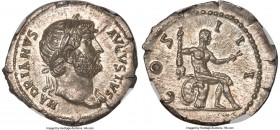 Hadrian (AD 117-138). AR denarius (20mm, 3.40 gm, 5h). NGC Choice MS S 5/5 - 5/5, Fine Style. Rome, AD 124-128. HADRIANVS-AVGVSTVS, laureate head of H...