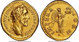 Antoninus Pius (AD 138-161). AV aureus (20mm, 7.16 gm, 6h). NGC XF 5/5 - 3/5, edge marks. Rome, AD 143-144. ANTONINVS AVG PI-VS P P TR P COS III, laur...