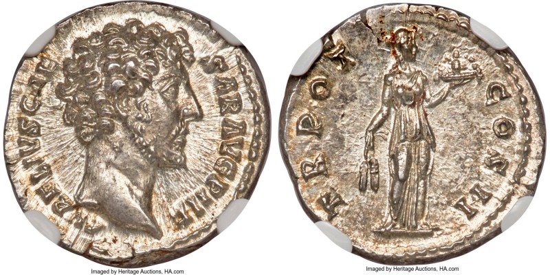 Marcus Aurelius, as Caesar (AD 161-180). AR denarius (18mm, 3.44 gm, 6h). NGC Ge...