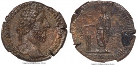 Commodus (AD 177-192). AE sestertius (31mm, 17.46 gm, 11h). NGC AU 4/5 - 2/5. Rome, AD 184. M COMMODVS ANT-ON AVG PIVS BRIT, laureate head of Commodus...