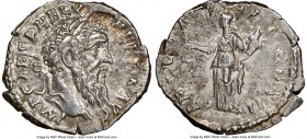 Pertinax (1 January-28 March AD 193). AR denarius (18mm, 3.13 gm, 12h). NGC AU 4/5 - 4/5, flan flaw. Rome. IMP CAES P HELV-PERTIN AVG, laureate head o...