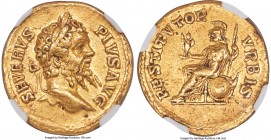 Septimius Severus (AD 193-211). AV aureus (20mm, 7.17 gm, 1h). NGC XF 5/5 - 2/5. Rome, AD 202-210. SEVERVS-PIVS AVG, laureate head of Septimius Severu...