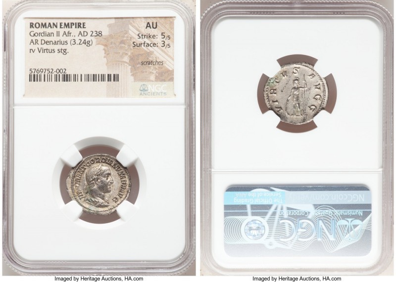 Gordian II Africanus (March-April AD 238). AR denarius (19mm, 3.24 gm, 6h). NGC ...