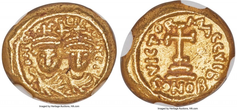 Heraclius (AD 610-641) and Heraclius Constantine. AV solidus (12mm, 4.54 gm, 7h)...