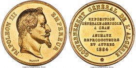 Napoleon III gold Specimen "Exposition Générale Agricole a Oran" Medal 1864 SP62 PCGS, Lec-Unl., Divo-Unl. 37mm. 33.40gm. By Barre. Struck for the Gen...