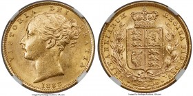 Victoria gold "Shield" Sovereign 1883-S MS63 NGC, Sydney mint, KM6. Besides a light indentation to Victoria's cheek, this is a near-flawless represent...