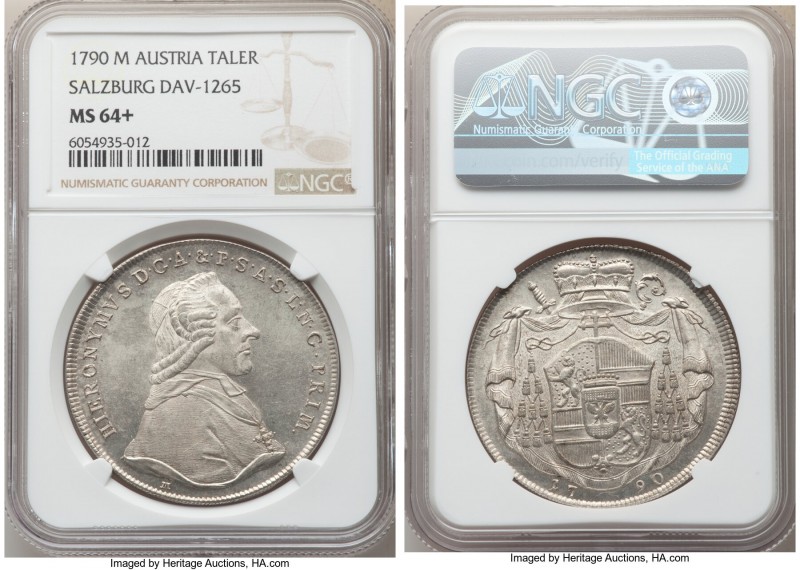 Salzburg. Hieronymus Taler 1790-M MS64+ NGC, KM465, Dav-1265. Immensely lustrous...