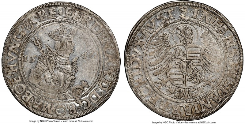 Ferdinand I Taler 1546 AU Details (Cleaned) NGC, Joachimstal mint, Dav-8045, Vog...