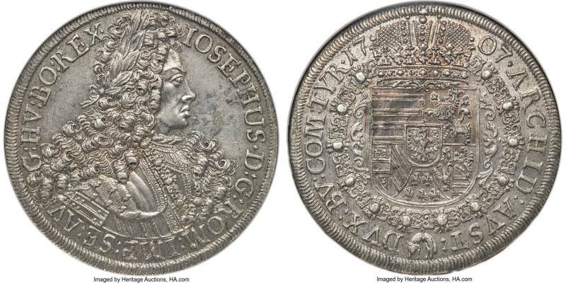 Joseph I Taler 1707 MS61 NGC, Hall mint, KM1438.1, Dav-1018. Crisply rendered, w...