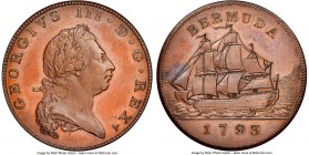 British Colony. George III bronzed Proof Restrike Penny 1793 PR65 Brown NGC, KM5, Prid-7. An elegant Restrike issue in a much higher certified grade t...