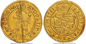 Rudolf II gold Ducat 1583 UNC Details (Bent) NGC, Prague mint, Fr-12, Dietiker-427. Conveying expressive and sharp detail consistent with Mint State p...