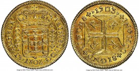 Pedro II gold 4000 Reis 1703-R UNC Details (Cleaned) NGC, Rio de Janeiro mint, KM101, LMB-34. A decidedly scarcer early Brazilian type to be sure, ret...