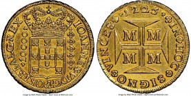 João V gold 10000 Reis 1725-M AU Details (Cleaned) NGC, Minas Gerais mint, KM116, LMB-245, Jones-2435. A very popular denomination that continues to e...