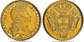 João V gold 12800 Reis (Dobra) 1731-M AU58 NGC, Minas Gerais mint, KM139, LMB-287. Uniformly struck with resulting clear detail and balanced rims fram...