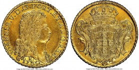 João V gold 12800 Reis (Dobra) 1732-R AU Details (Obverse Repaired) NGC, Rio de Janeiro mint, KM148, LMB-227. A soundly struck specimen with pleasing ...
