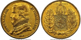 Pedro II gold 20000 Reis 1849 XF45 NGC, Rio de Janeiro mint, KM461, LMB-632. The first year and lowest mintage of this three year type. AGW 0.5286 oz....