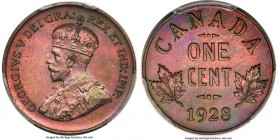George V Specimen Cent 1928 SP65 Red and Brown PCGS, Ottawa mint, KM28. Toned to a merlot hue, with a hint of iridescence expressed in the periphery. ...