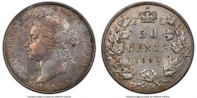 Victoria 50 Cents 1894 AU Details (Damage) PCGS, London mint, KM6. An array of curious digs at the obverse 12 o'clock accounts for the certified grade...