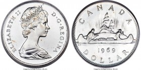 Elizabeth II Mint Error - Incorrect Planchet silver Prooflike Dollar 1969 PL66 PCGS, Royal Canadian mint, cf. KM76.1 (nickel). An extremely rare error...