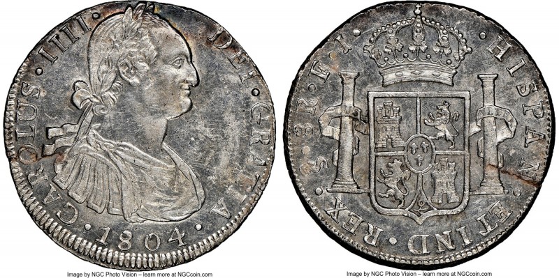 Charles IV 8 Reales 1804/3 So-FJ MS62 NGC, Santiago mint, KM51. A quite scarce o...