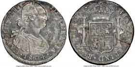 Charles IV 8 Reales 1804/3 So-FJ MS62 NGC, Santiago mint, KM51. A quite scarce overdate for this already difficult Spanish colonial 8 Reales, this bei...