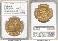 Republic gold 8 Escudos 1843 So-IJ UNC Details (Mount Removed, Cleaned) NGC, Santiago mint, KM104.1. Reeded edge. The first year for the type which ge...