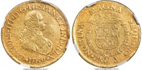 Charles III gold 8 Escudos 1762 PN-J XF40 NGC, Popayan mint, KM38.2, Cal-116, Restrepo-70.5. An early transitional date still bearing the bust of Ferd...