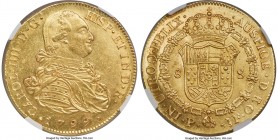 Charles IV gold 8 Escudos 1799 P-JF MS61 NGC, Popayan mint, KM62.2, Onza-1062. Generally a type that comes rather circulated, if not suffering from po...