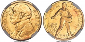 Republic gold Medallic "Dr. Antonin Svehla" Dukat 1933 MS63 NGC, Kremnitz mint, KM-XM15. Mintage: 1,000. Variety without cross above date. A relativel...